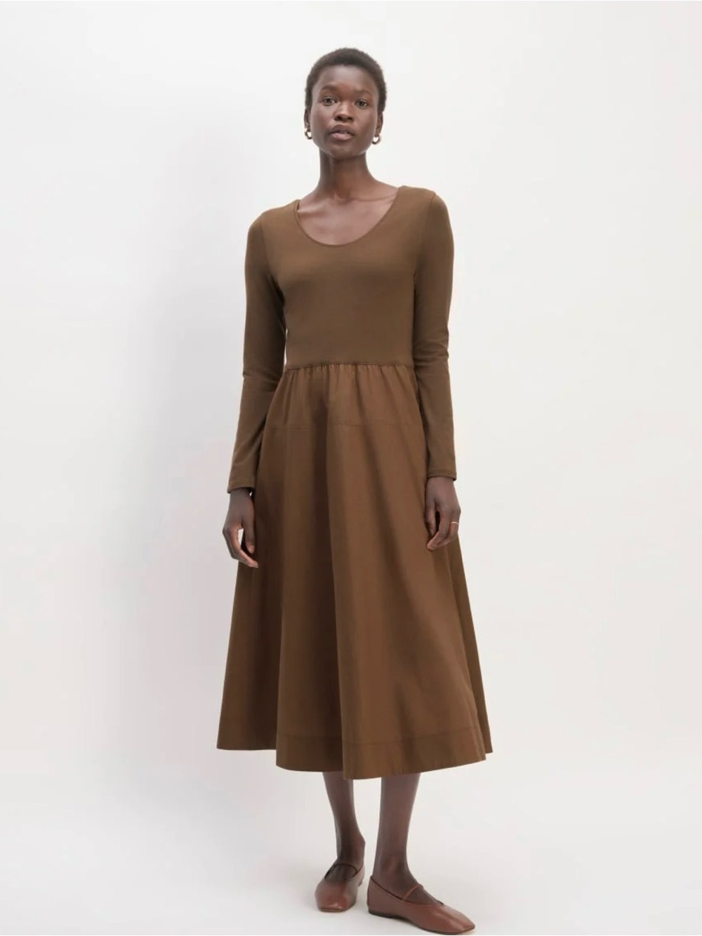 Everlane Riviera Chocolate Brown Long-Sleeve Midi Dress